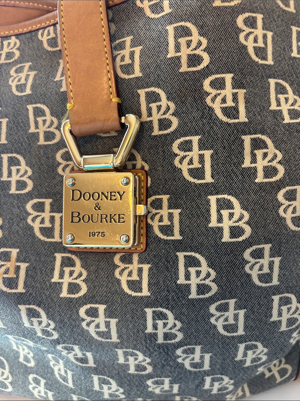 Dooney & Bourke Brown Monogram Canvas Shoulder  Bag with Tan Trim - Picture 2 of 7
